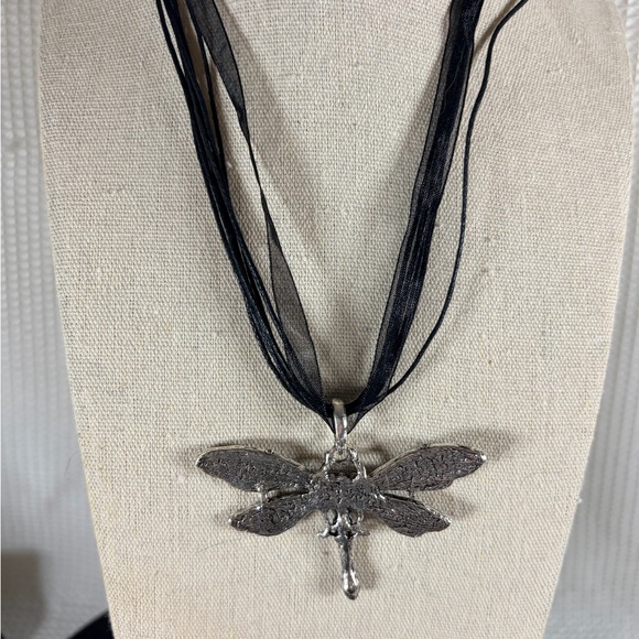 Blue and Silver Dragonfly Pendant Necklace - Picture 4 of 5